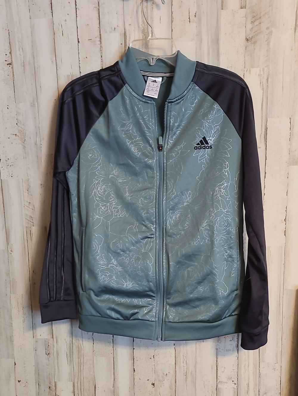 adidas Floral-Print Track Jacket in Teal and Charcoal
